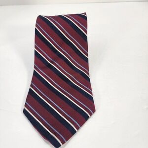 RBM Mens Silk Necktie Burgundy Navy Blue Striped Stain Resistant Made in USA